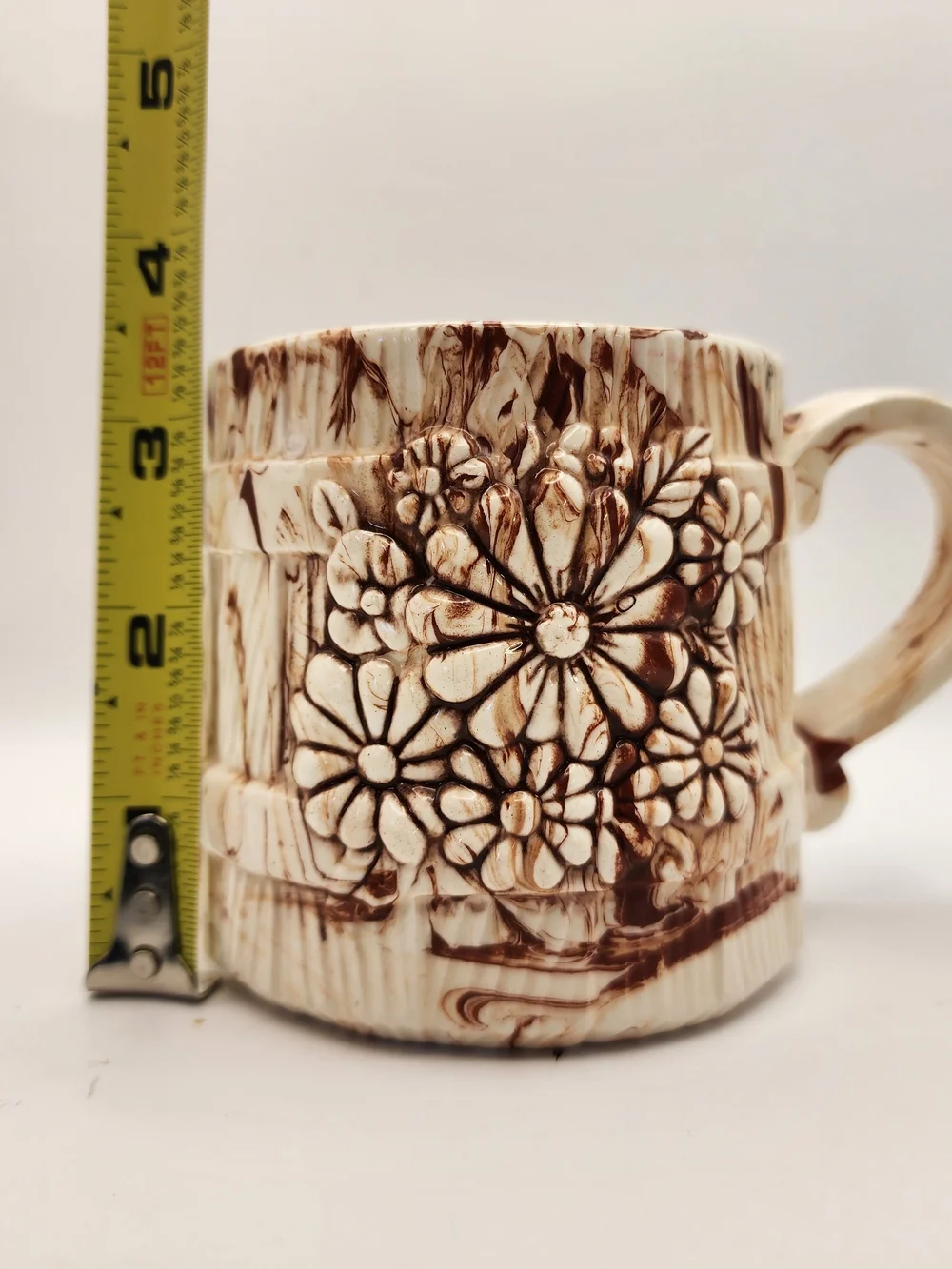 Vintage‎ Floral Embossed Mug Brown Marble Design North Pole Alaska Souvenir